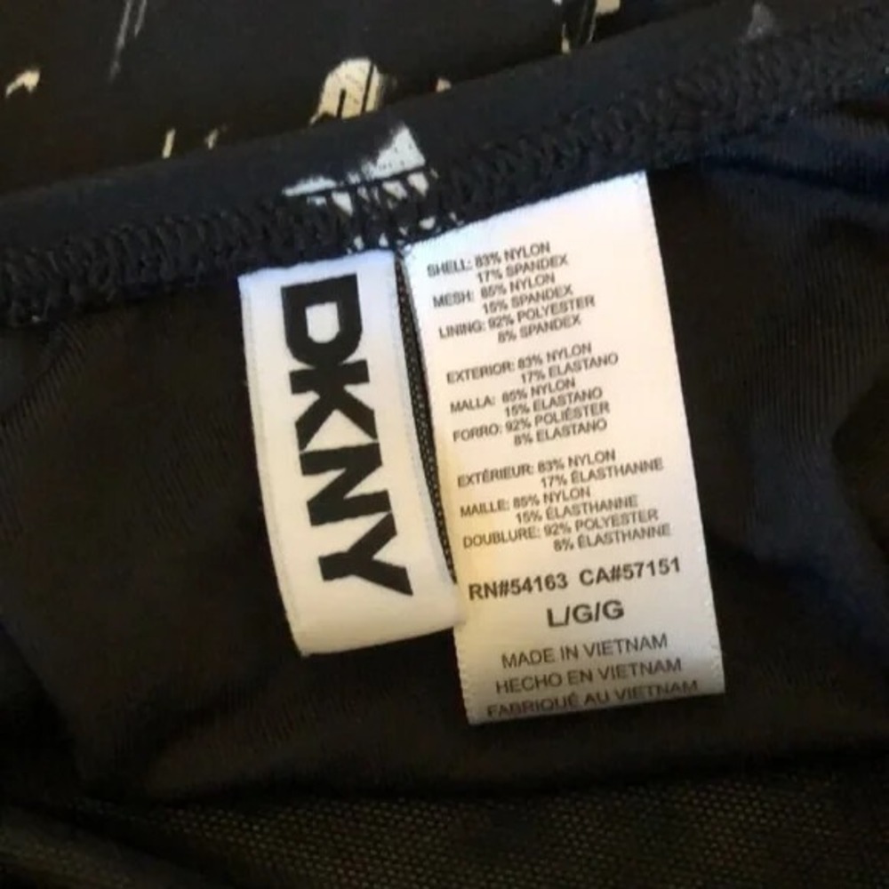 DKNY Women Large Black White Ruffle Neck One Piece‎ Swimsuit Abstract Dot New - Picture 9 of 16
